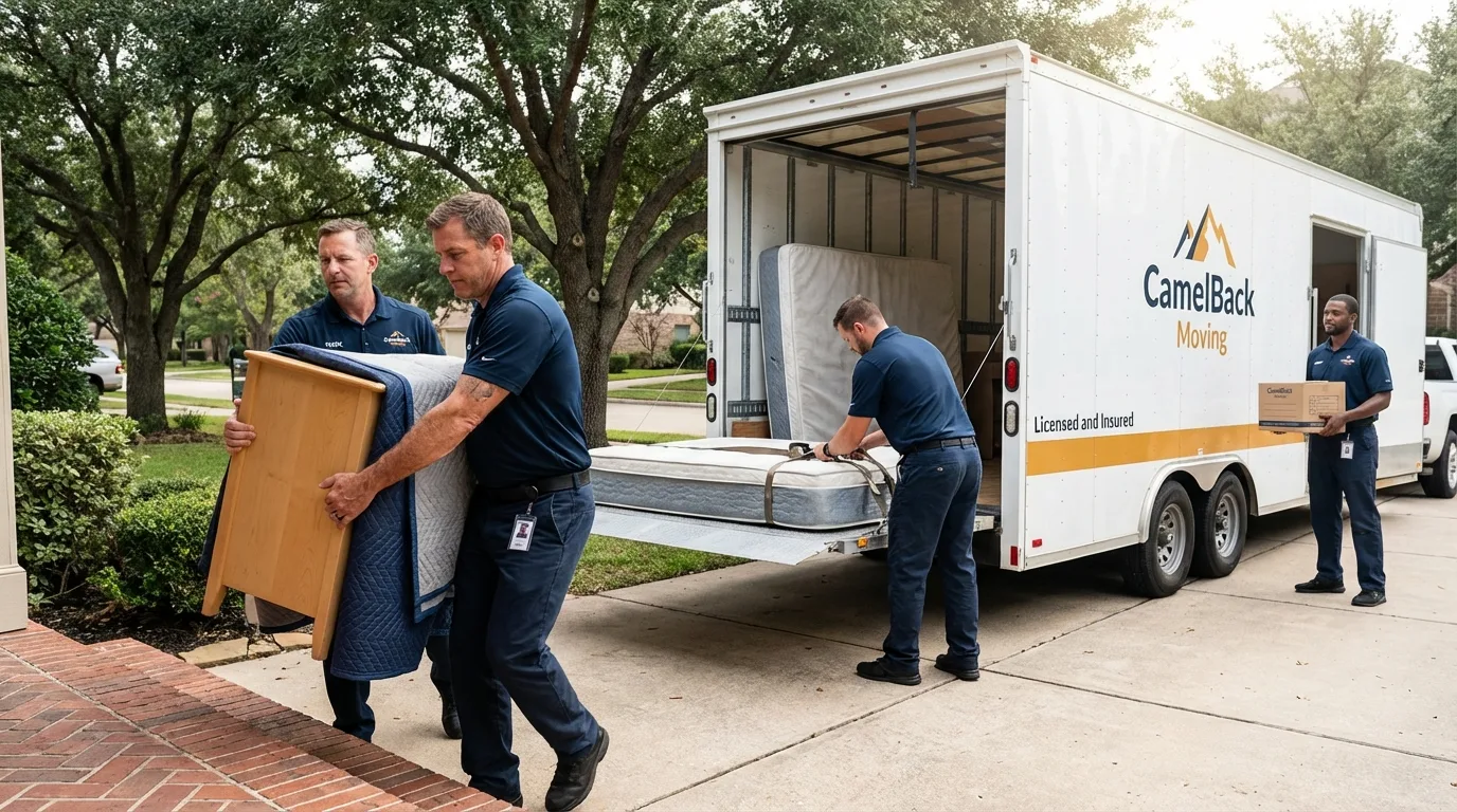 Crew loading residential truck for cross-state move from Woodacre, CA