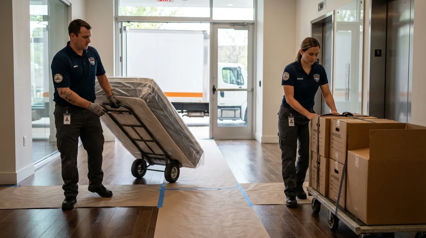 Professional apartment movers loading elevator in Woodacre, CA